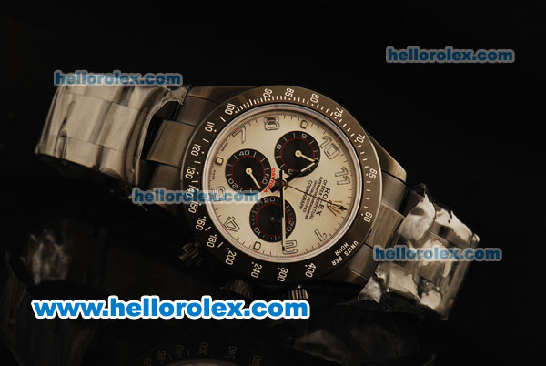 Rolex Daytona Chronograph Swiss Valjoux 7750 Automatic Movement PVD Case with White Arabic Numerals and PVD Strap - Click Image to Close